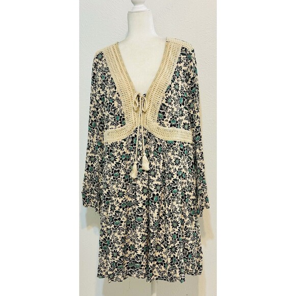 Torrid Size 2X Gauze Lace-Up Skater Dress Floral Tasseled Lined Boho Feminine - Picture 3 of 16